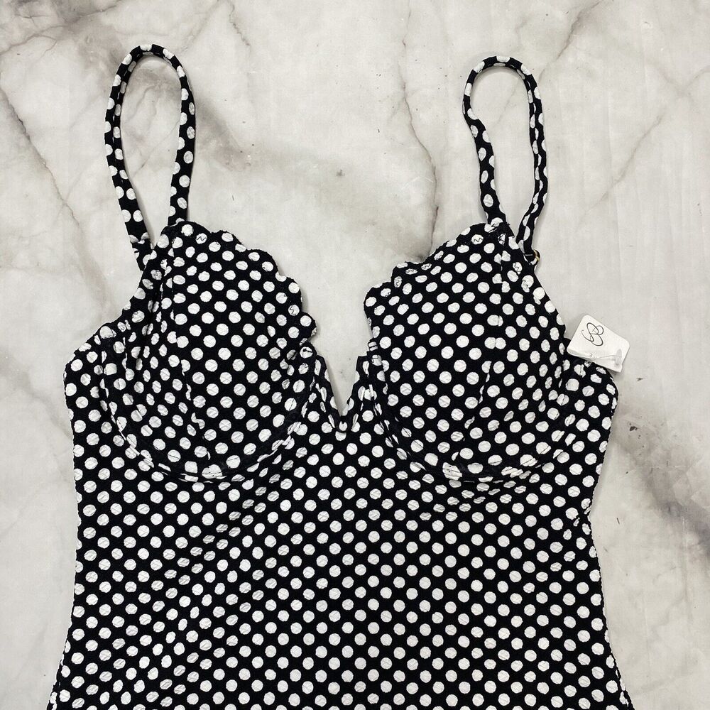 Jessica Simpson Scalloped Edge V-Wire One-Piece M Medium Black White Dot New - Picture 4 of 7